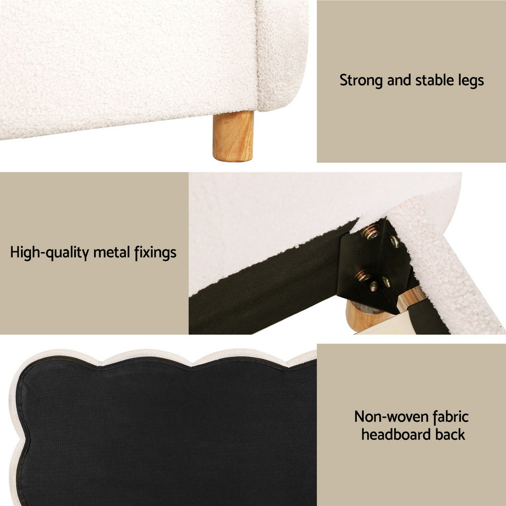 Artiss Double Bed Frame Cloud Headboard Boucle Fabric Mattress Platform Base White 6
