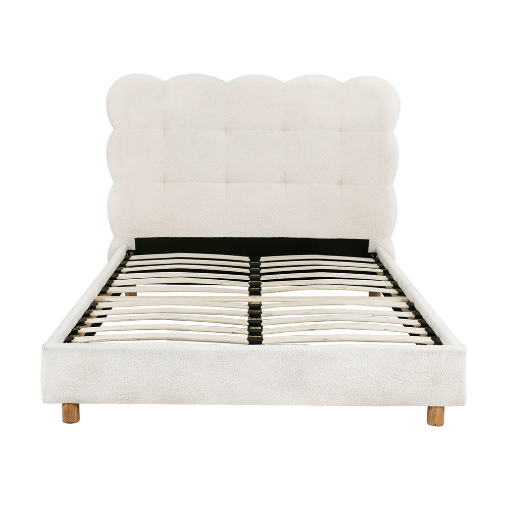 Artiss King Single Bed Frame Cloud Headboard Boucle Fabric Mattress Platform Base White 3