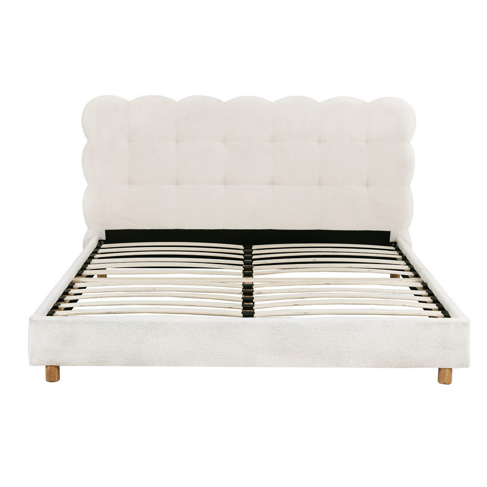 Artiss Queen Bed Frame Cloud Headboard Boucle Fabric Mattress Platform Base White 3