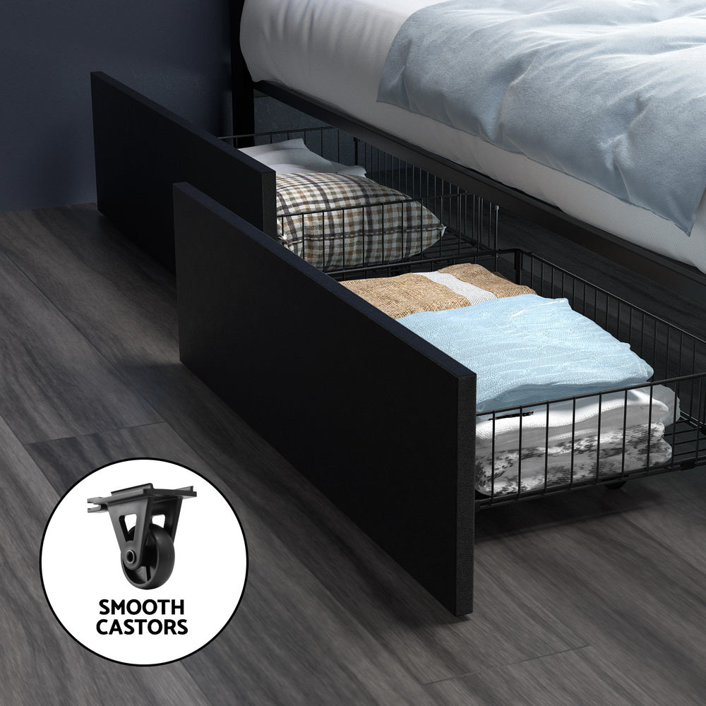 Artiss Bed Frame Double Size LED with 4 Drawers Black DUNN 6