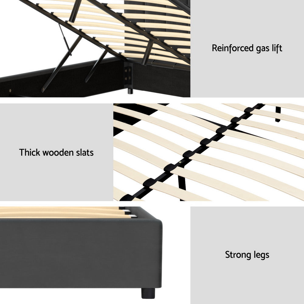 Artiss Bed Frame Double Size Velvet Grey FION 6