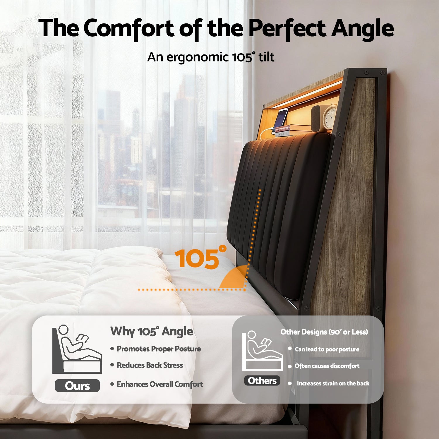 Artiss Double Bed Frame LED Storage Headboard with Charging Station Black 5