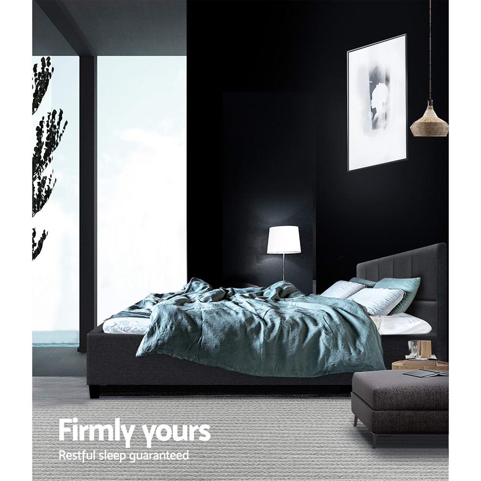 Artiss Bed Frame Queen Size Charcoal TINO 6