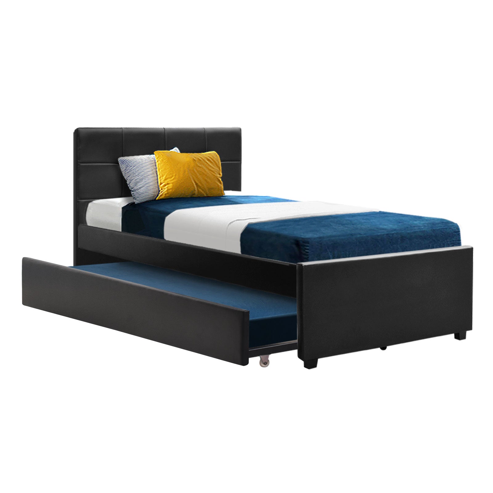 Artiss Bed Frame King Single Size Trundle Daybed Black 7