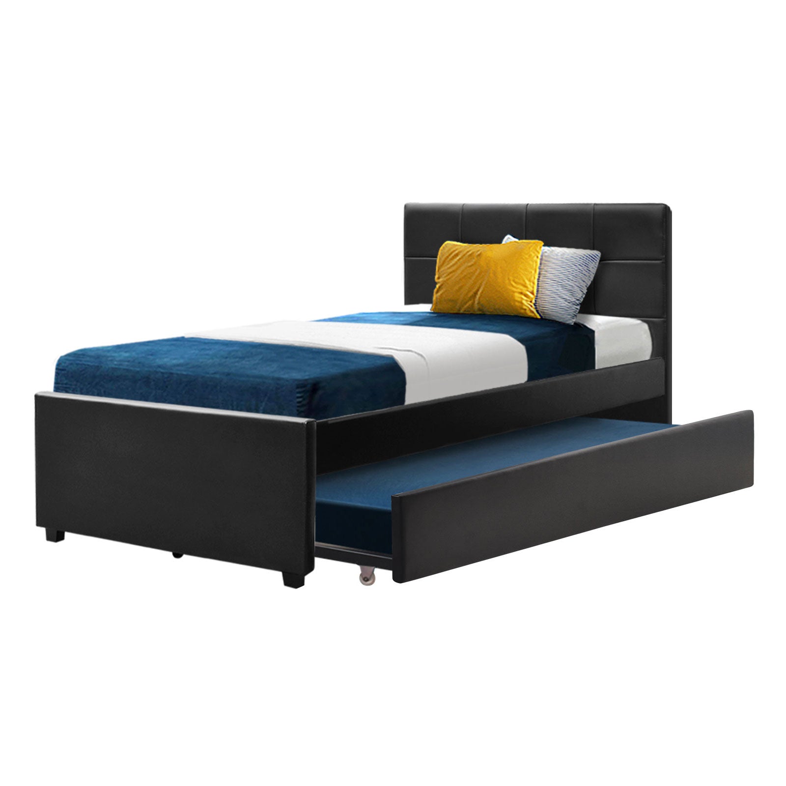 Artiss Bed Frame King Single Size Trundle Daybed Black 3