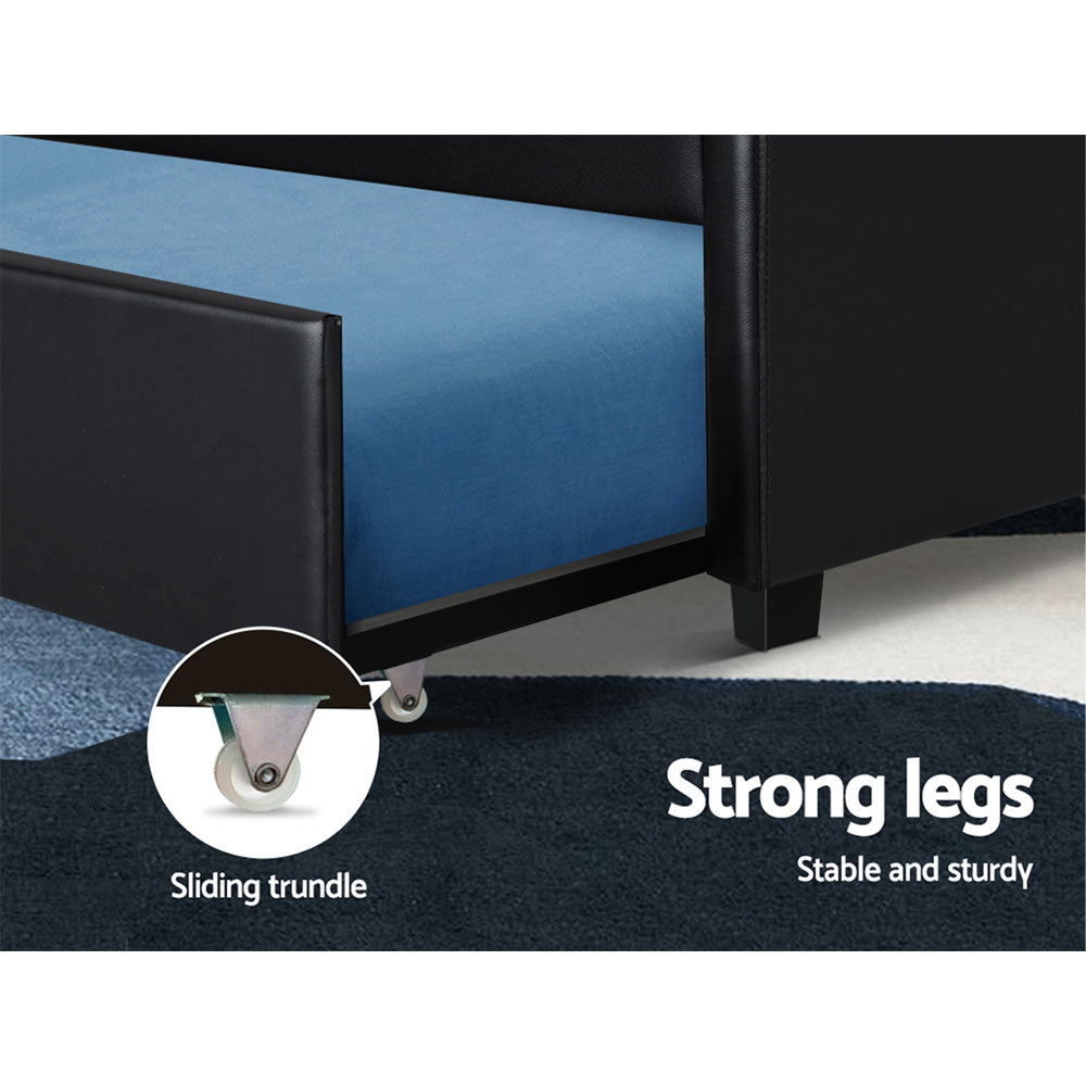 Artiss Bed Frame King Single Size Trundle Daybed Black 6