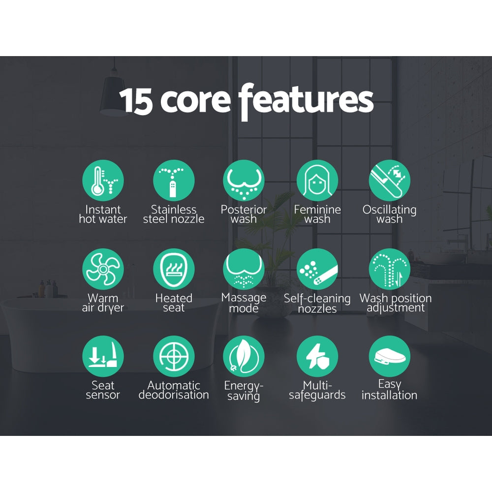 Cefito Electric Bidet Toilet Seat Cover Auto Smart Water Wash Dry Panel Control 4