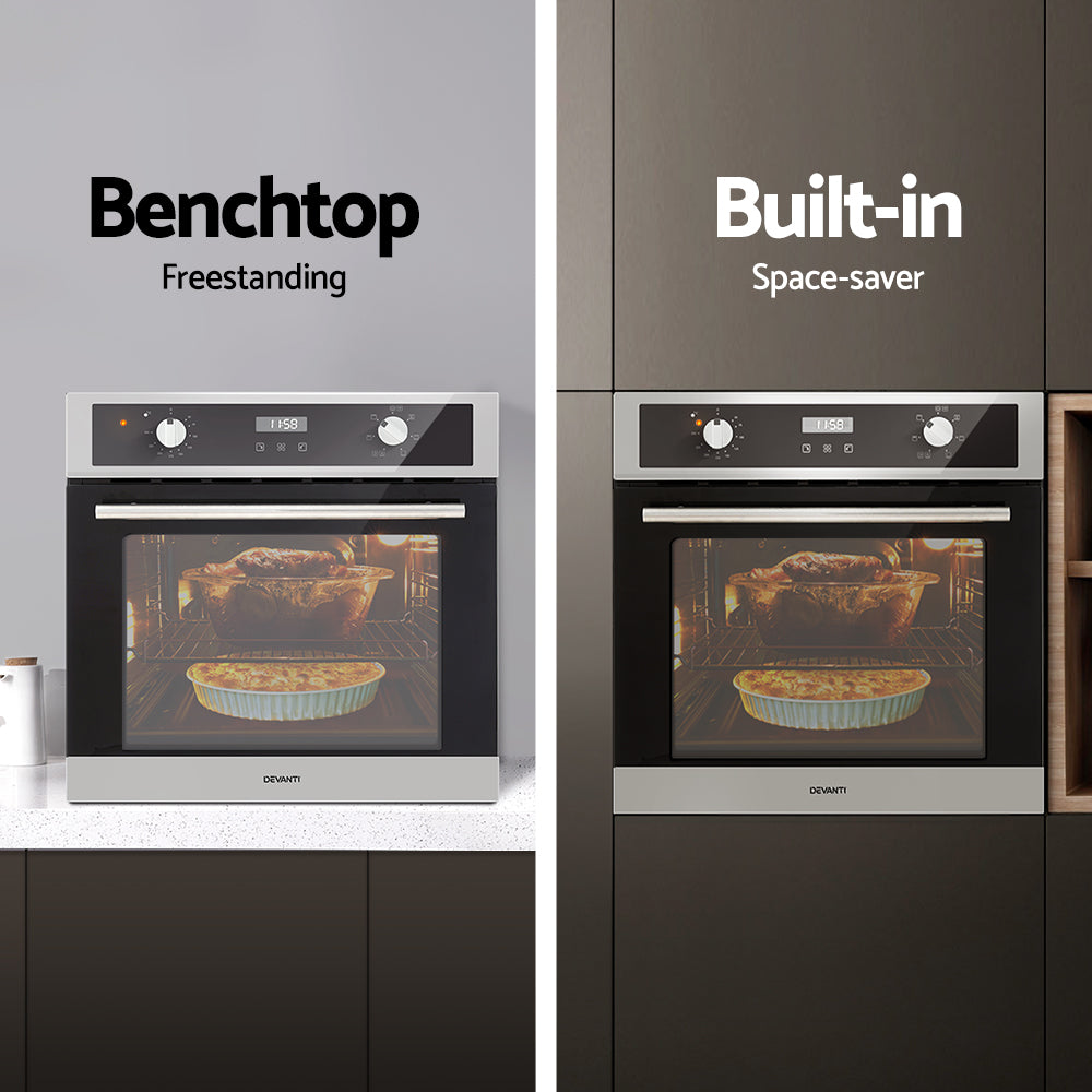 Devanti Electric Built In Wall Oven 80L Convection Grill Ovens Stainless Steel 7