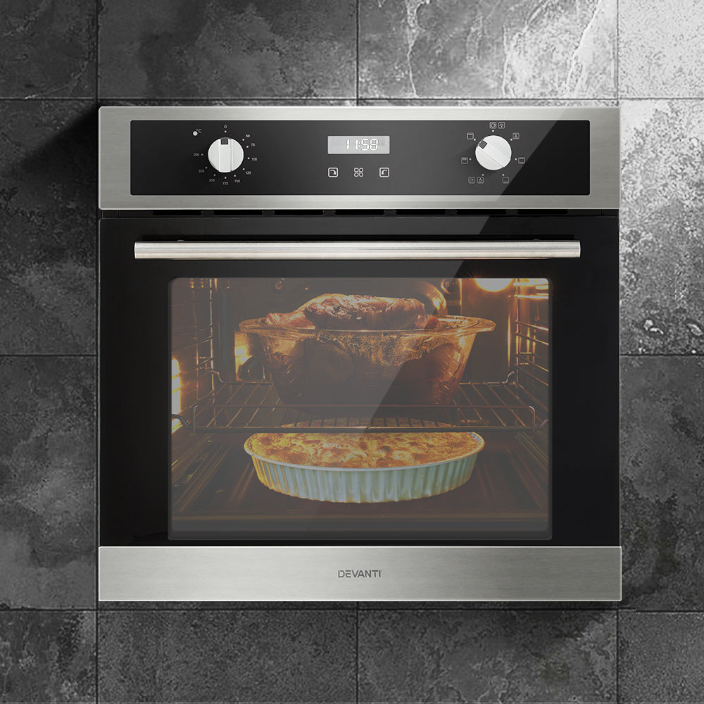Devanti Electric Built In Wall Oven 80L Convection Grill Ovens Stainless Steel 8