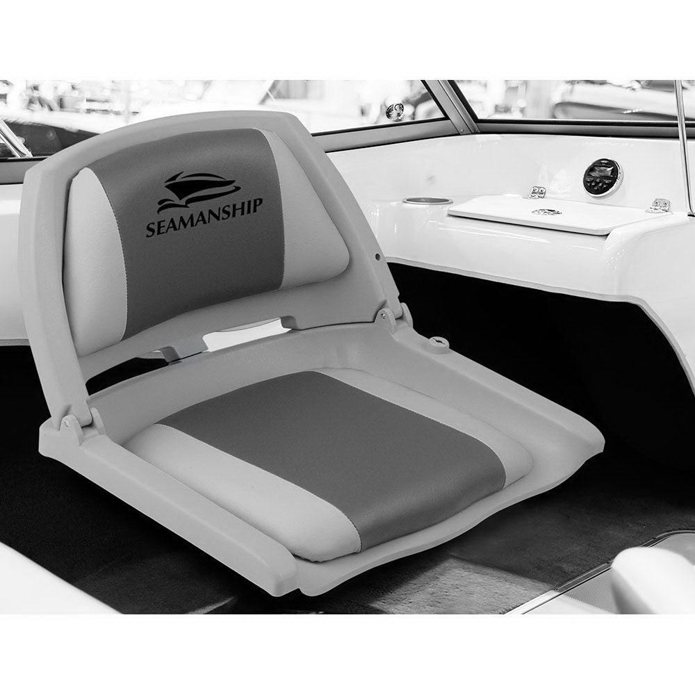 Seamanship 2X Folding Boat Seats Marine Seat Swivel Low Back 4cm Padding Grey 3