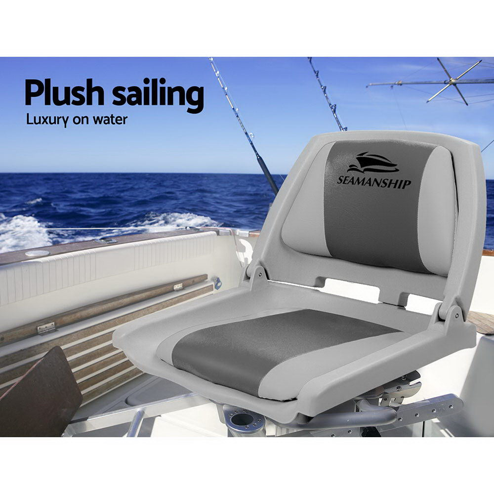 Seamanship 2X Folding Boat Seats Marine Seat Swivel Low Back 4cm Padding Grey 4