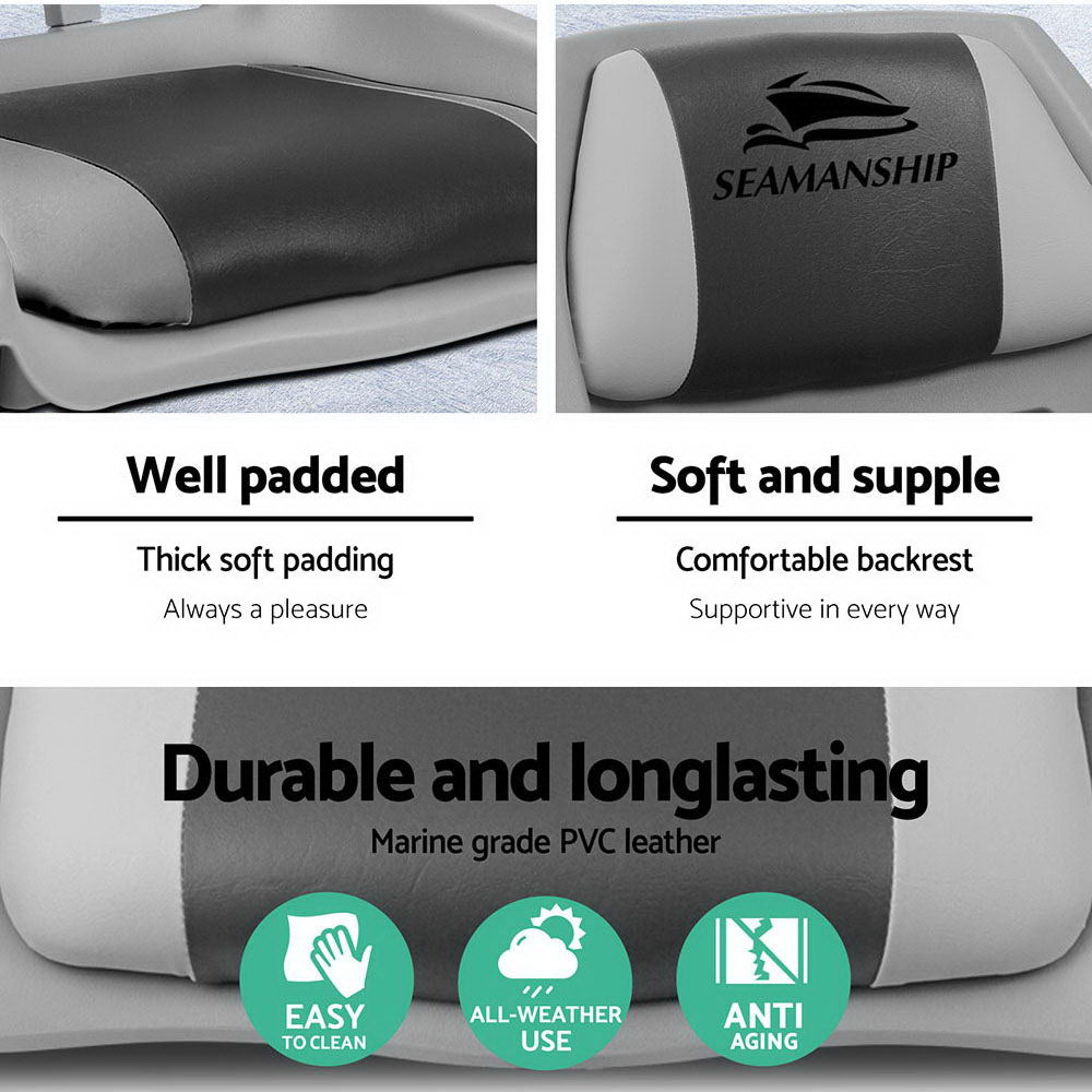 Seamanship 2X Folding Boat Seats Marine Seat Swivel Low Back 4cm Padding Grey 5