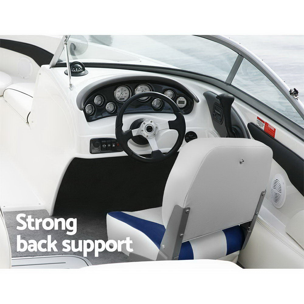 Seamanship 2X Folding Boat Seats Marine Swivel Low Back 13cm Padding Grey Blue 6