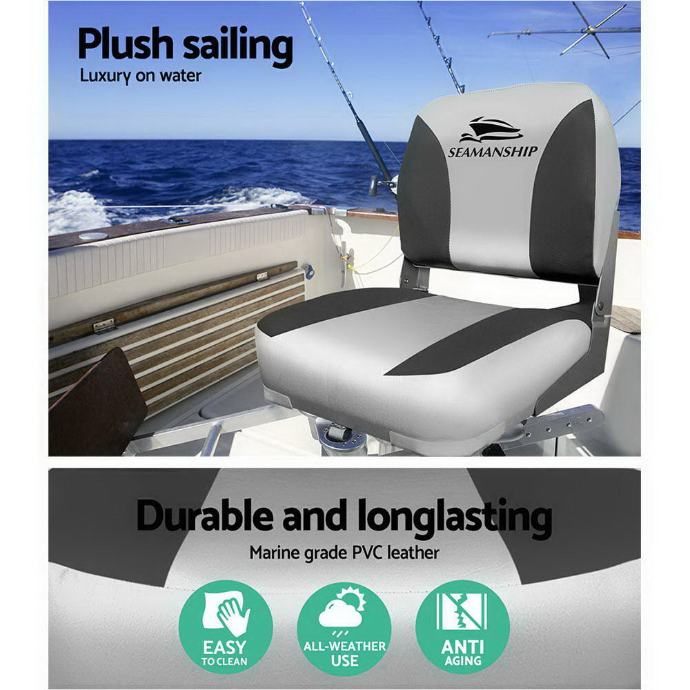 Seamanship 2X Folding Boat Seats Marine Swivel Low Back 13cm Padding Charcoal 4