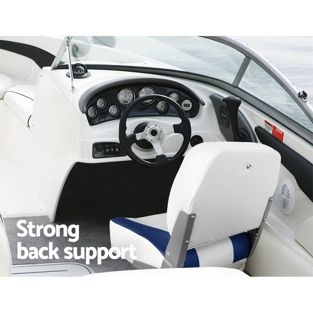 Seamanship 2X Folding Boat Seats Marine Swivel Low Back 13cm Padding White Blue 6