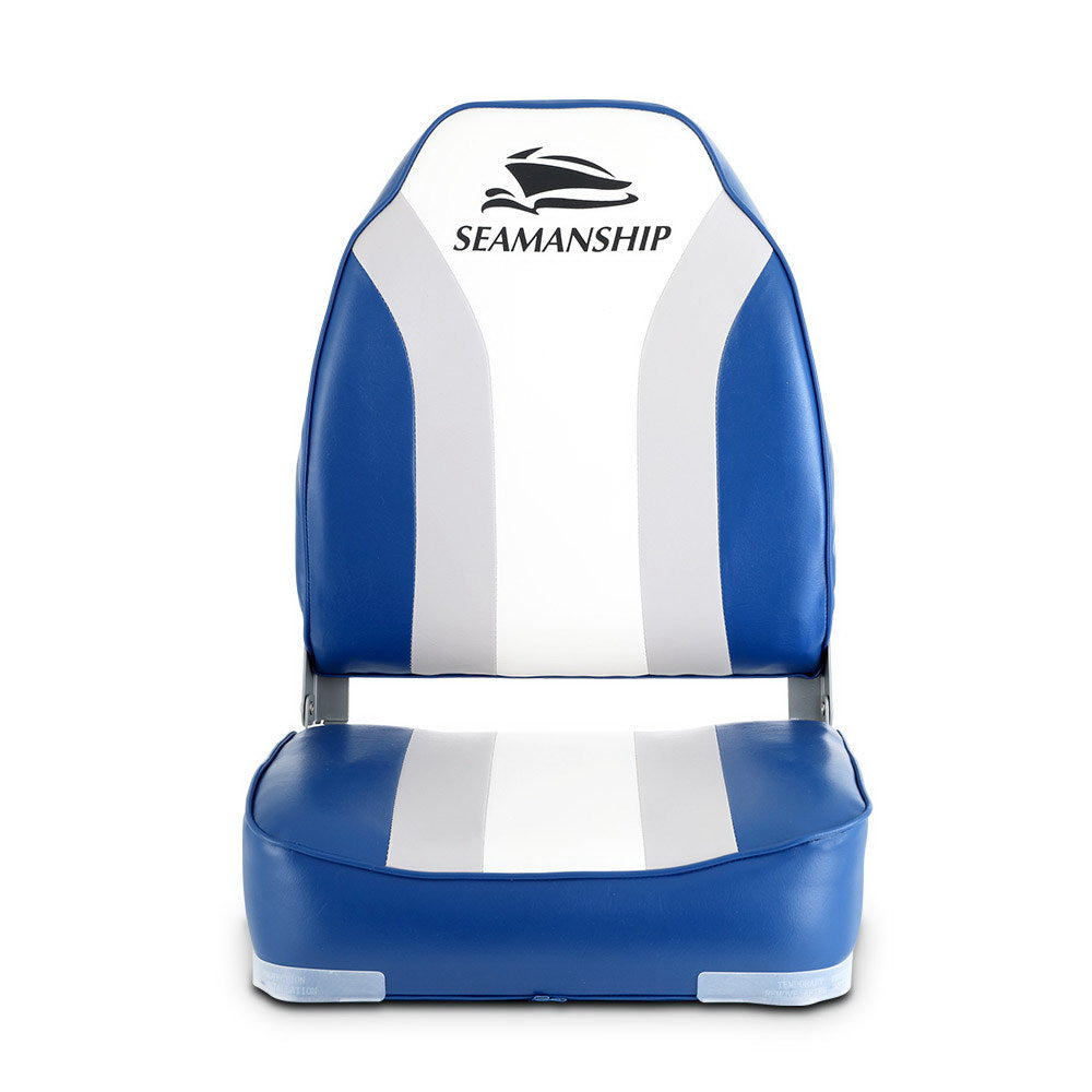 Seamanship 2X Folding Boat Seats Marine Seat Swivel High Back 12cm Padding Blue 3