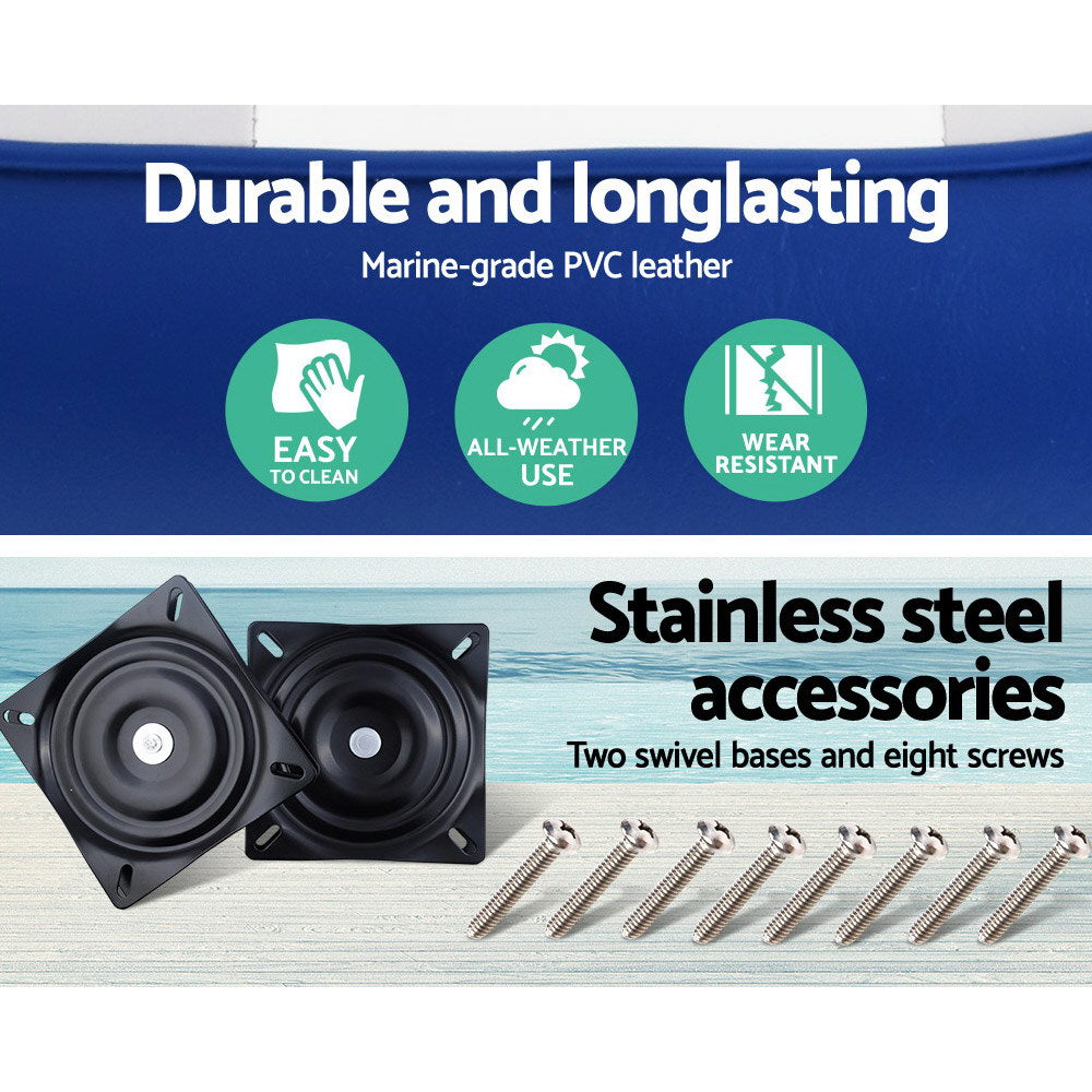 Seamanship 2X Folding Boat Seats Marine Seat Swivel High Back 12cm Padding Blue 4