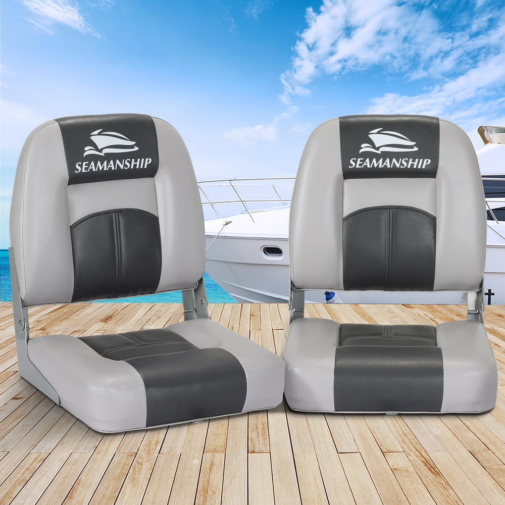 Seamanship 2X Folding Boat Seats Marine Swivel Low Back 10cm Padding Charcoal 7