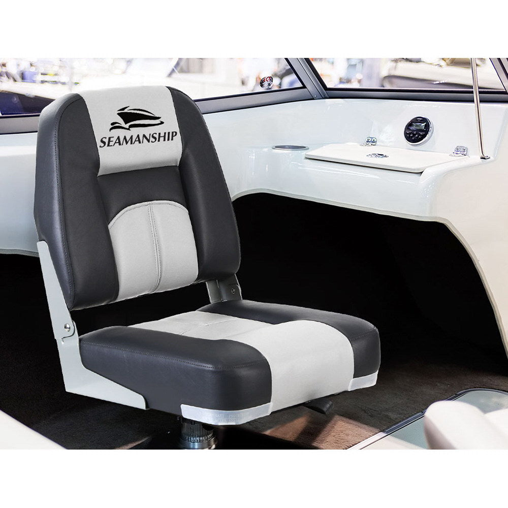 Seamanship 2X Folding Boat Seats Marine Seat Swivel Low Back 10cm Padding Grey 3