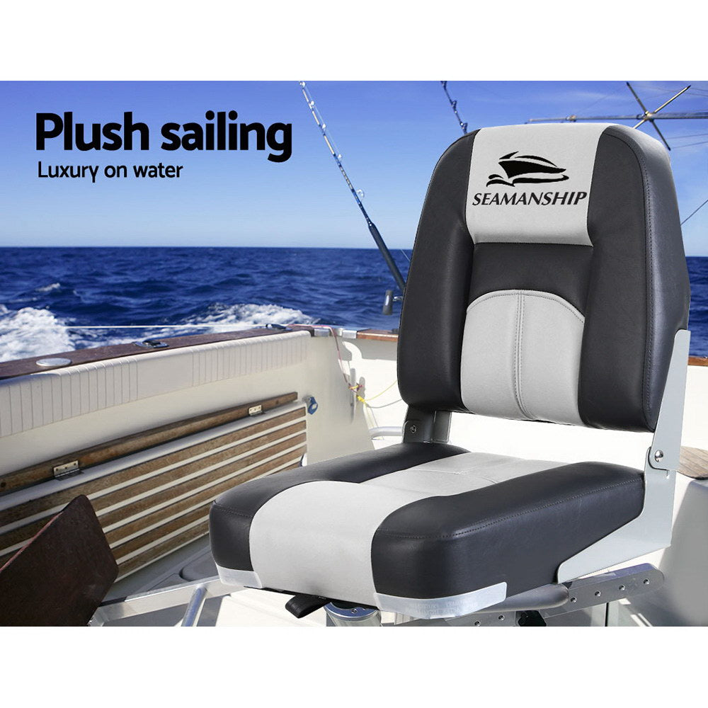 Seamanship 2X Folding Boat Seats Marine Seat Swivel Low Back 10cm Padding Grey 4