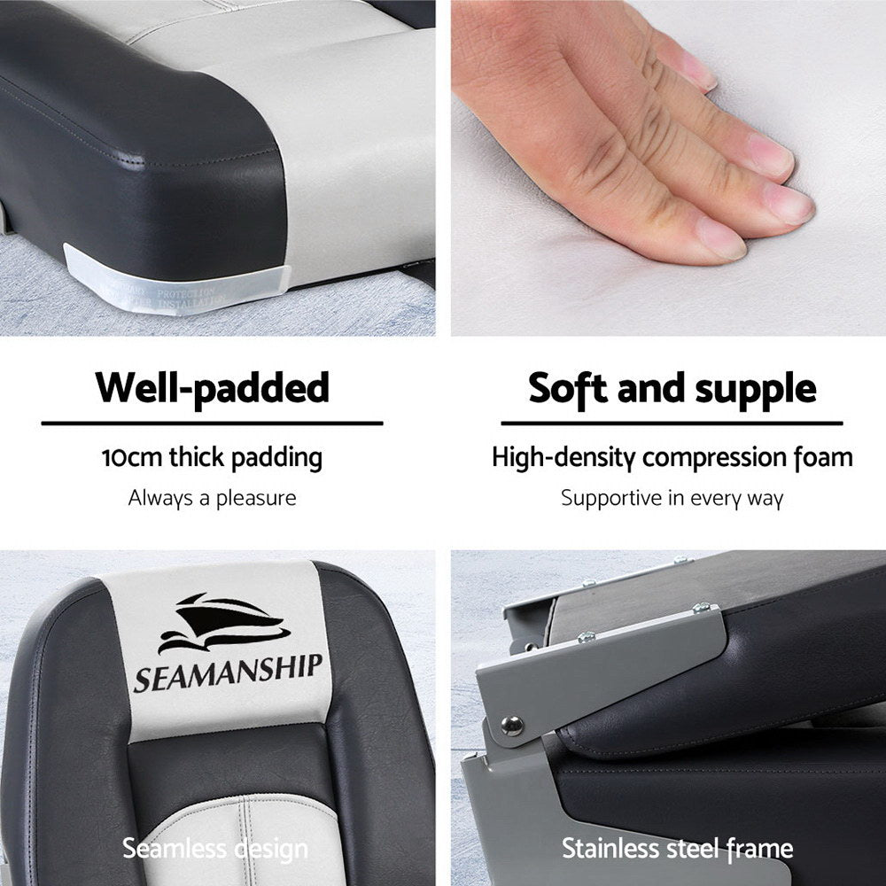 Seamanship 2X Folding Boat Seats Marine Seat Swivel Low Back 10cm Padding Grey 5