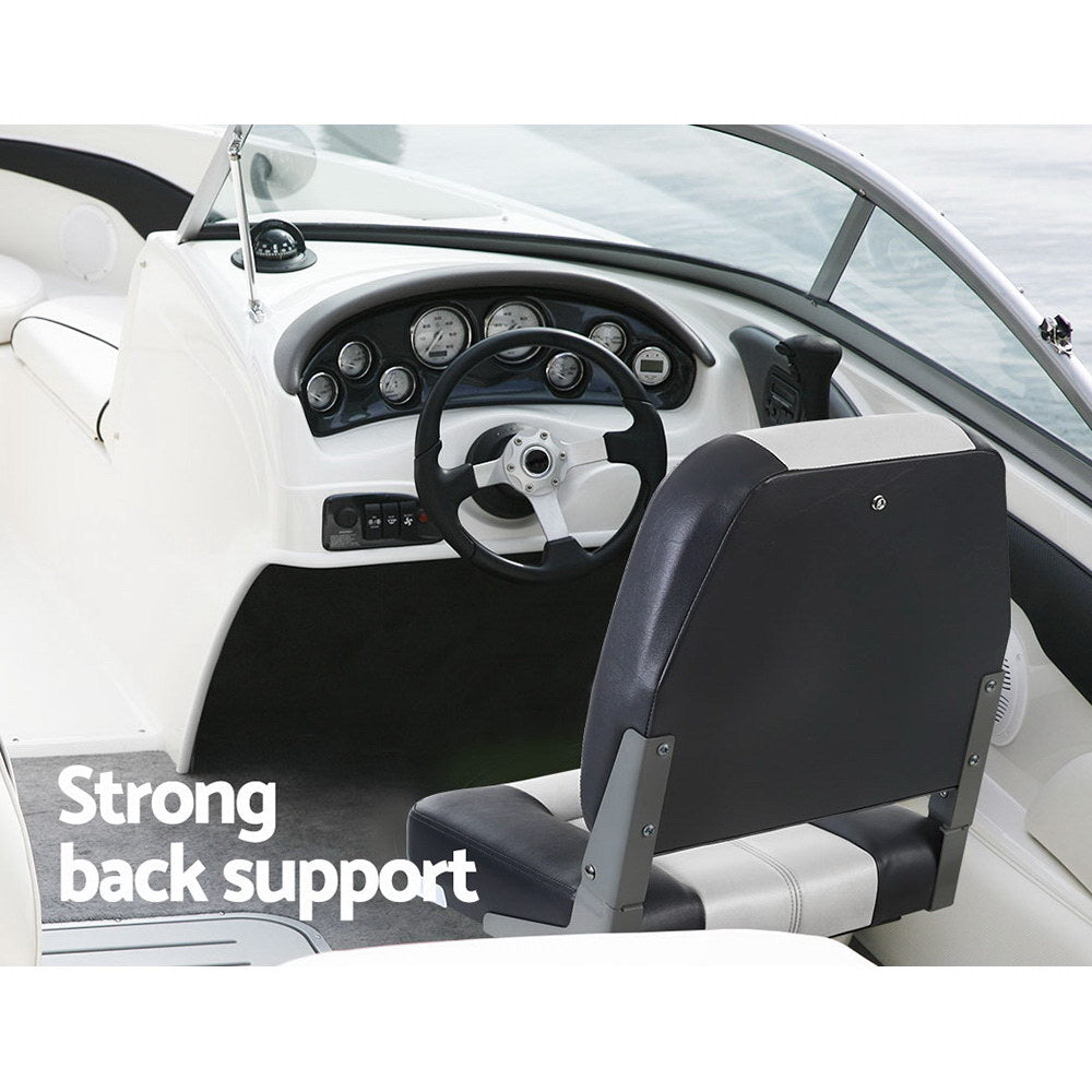 Seamanship 2X Folding Boat Seats Marine Seat Swivel Low Back 10cm Padding Grey 6