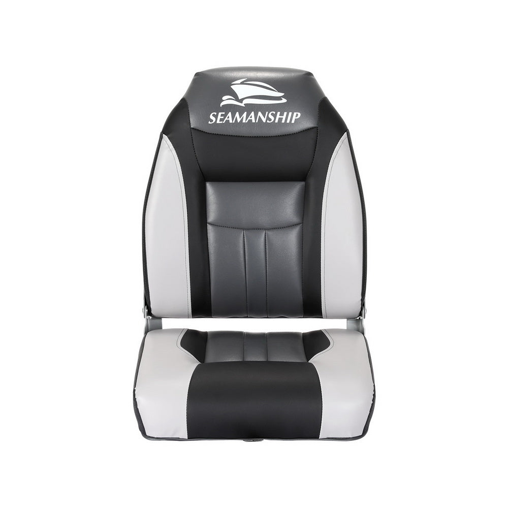 Seamanship 2X Folding Boat Seats Marine Seat Swivel High Back 12cm Padding Black 3