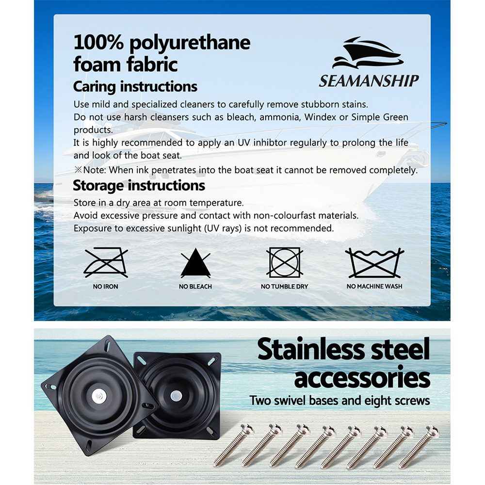 Seamanship 2X Folding Boat Seats Marine Seat Swivel High Back 12cm Padding Black 7