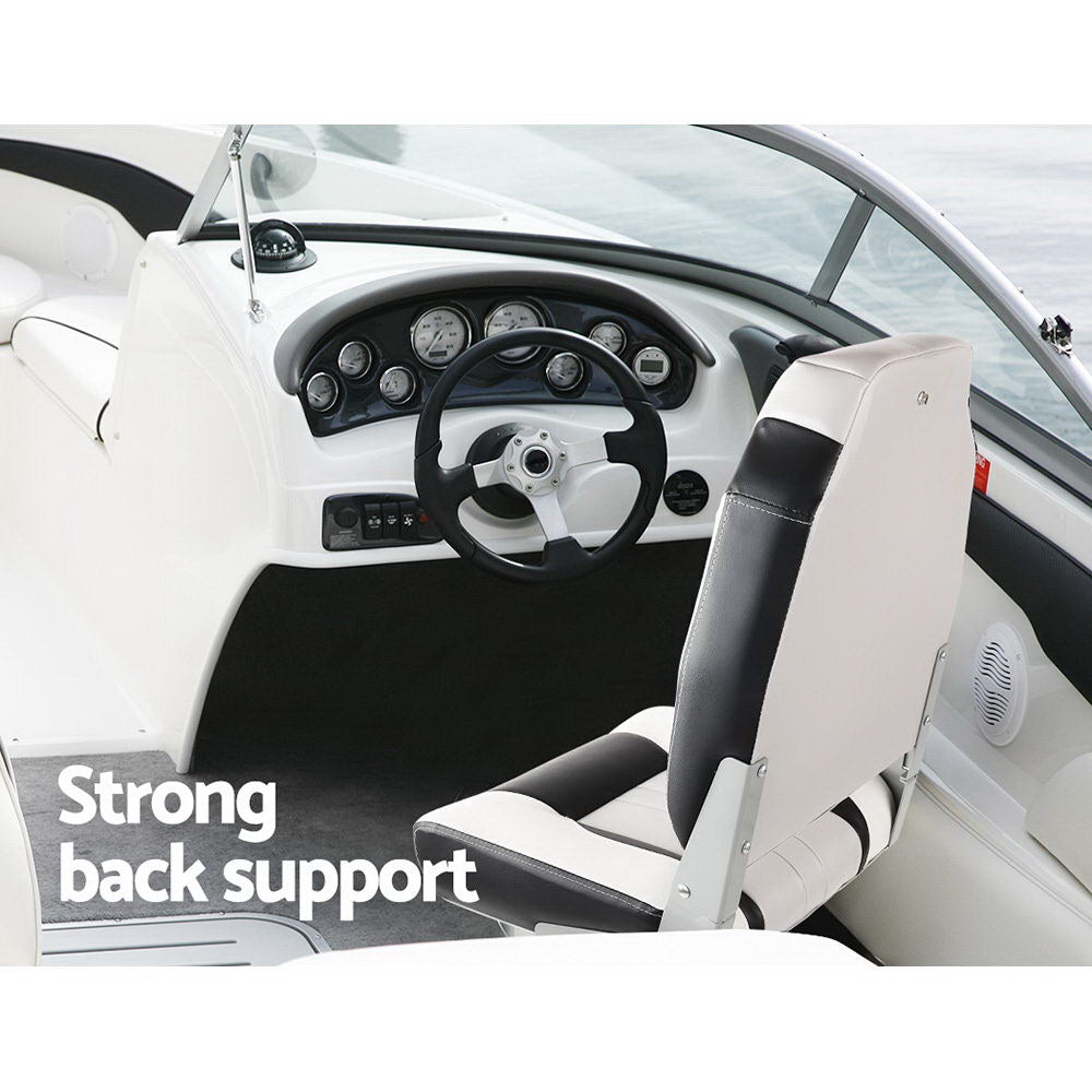 Seamanship 2X Folding Boat Seats Marine Seat Swivel High Back 12cm Padding Grey 6