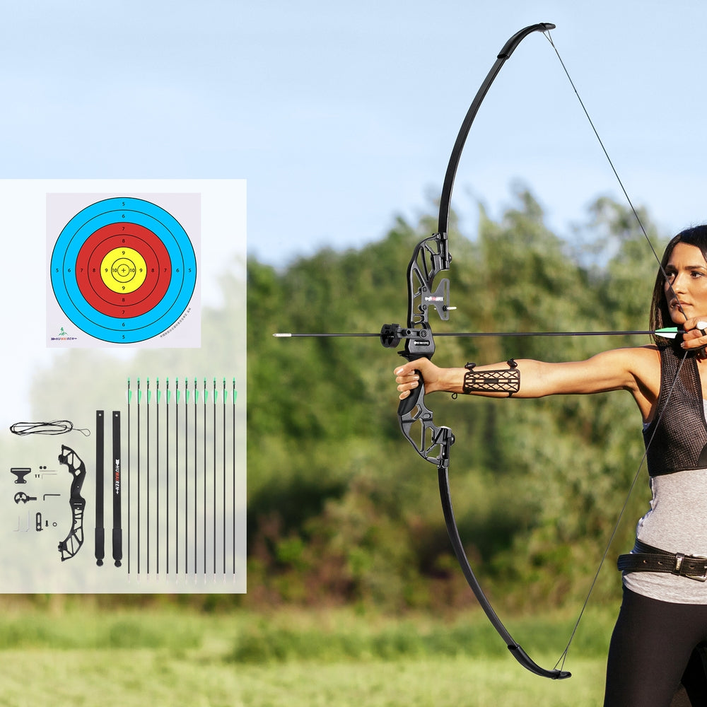 Everfit 55lbs Bow Arrow Set Recurve Takedown Archery Hunting for Beginner Green 7