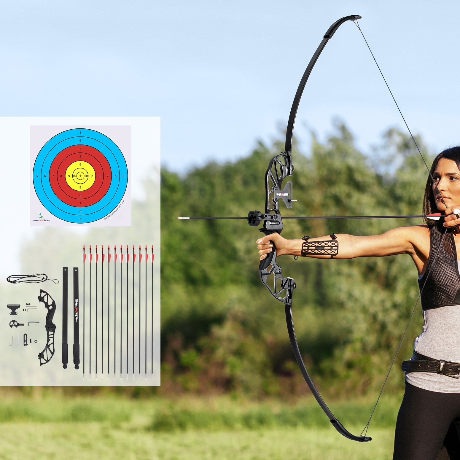 Everfit 55lbs Bow Arrow Set Recurve Takedown Archery Hunting for Beginner Red 7