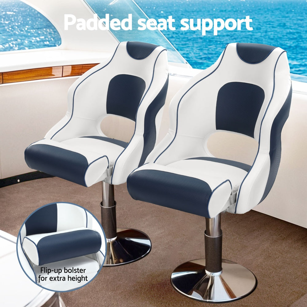 Seamanship Captain Bucket Boat Seats Flip Up Bolster Swivel 15cm Padding Blue 5