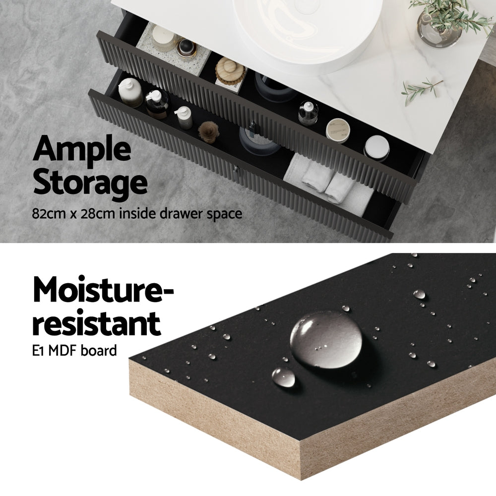 Cefito Vanity Unit 900mm Bathroom Cabinet Storage Wall Hung Black Timber Front 5