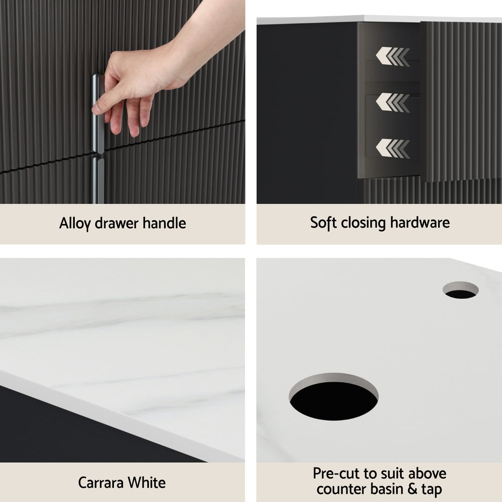 Cefito Vanity Unit 900mm Bathroom Cabinet Storage Wall Hung Black Timber Front 6