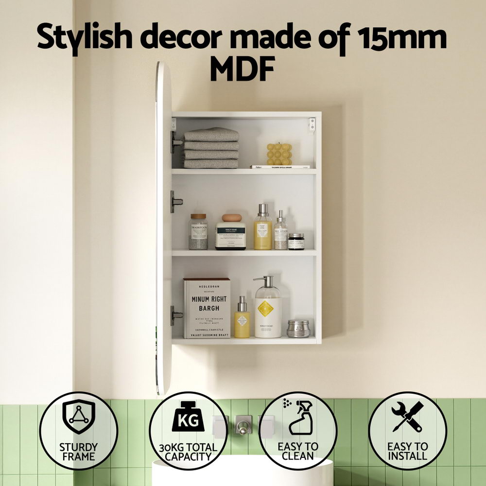 Cefito Bathroom Mirror Cabinet Medicine Shaving Arch Wall Hung 450x900mm White 3