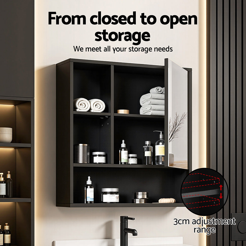 Cefito Bathroom Mirror Cabinet Mirrored Medicine Adjustable Shelf Wall Mounted 560mm Black 6