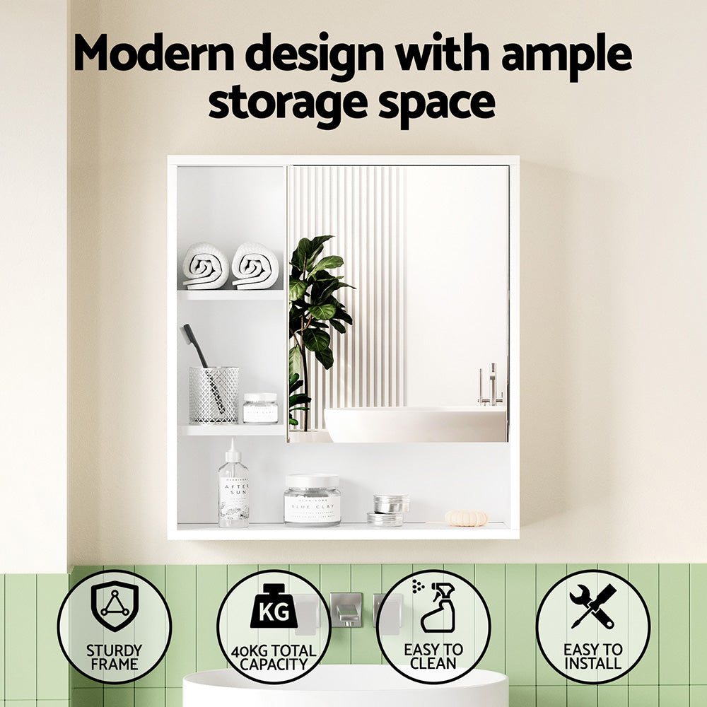 Cefito Bathroom Mirror Cabinet Mirrored Medicine Adjustable Shelf Wall Mounted 560mm White 4