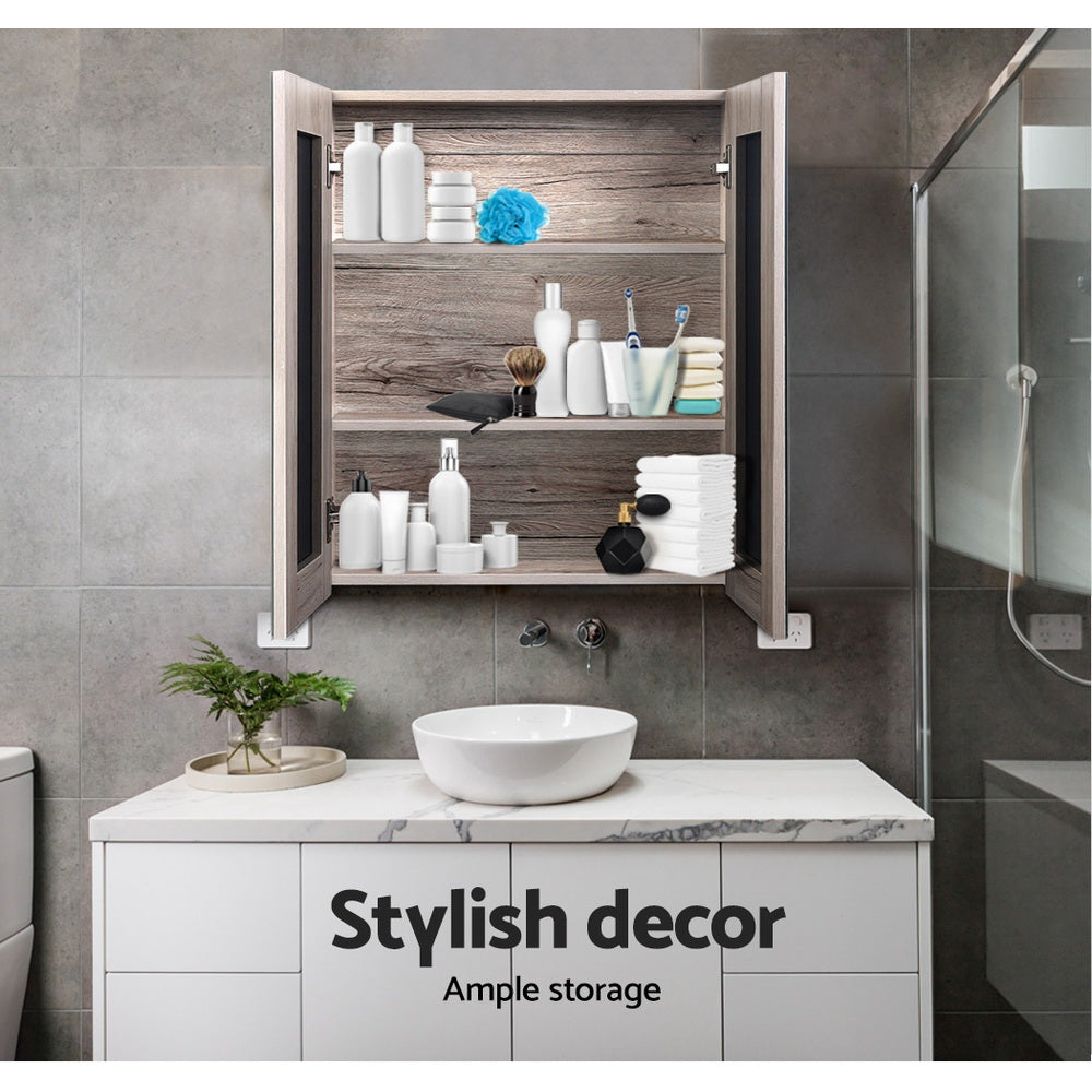 Cefito Bathroom Mirror Cabinet 600x720mm Oak 5