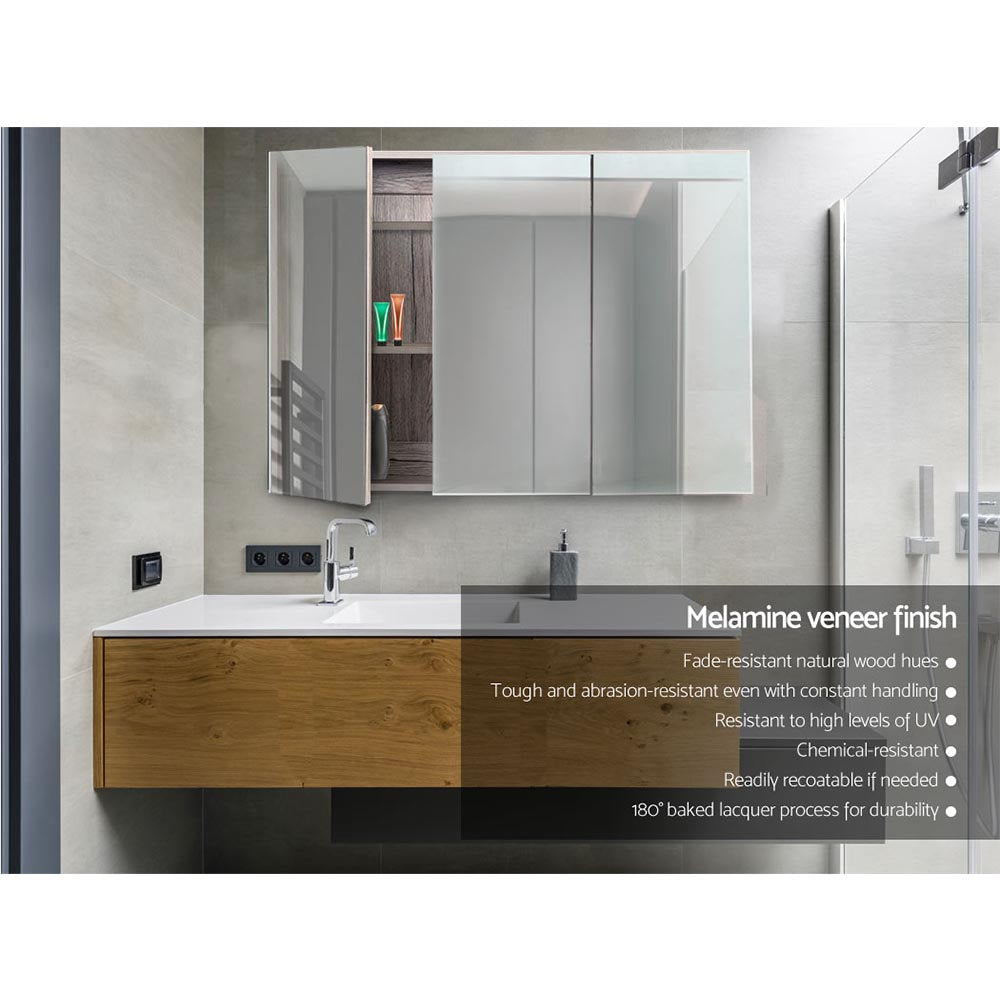 Cefito Bathroom Mirror Cabinet 900x720mm Oak 4