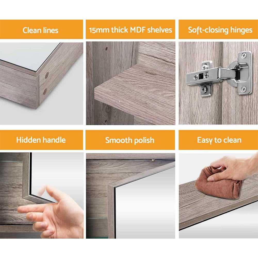 Cefito Bathroom Mirror Cabinet 900x720mm Oak 6