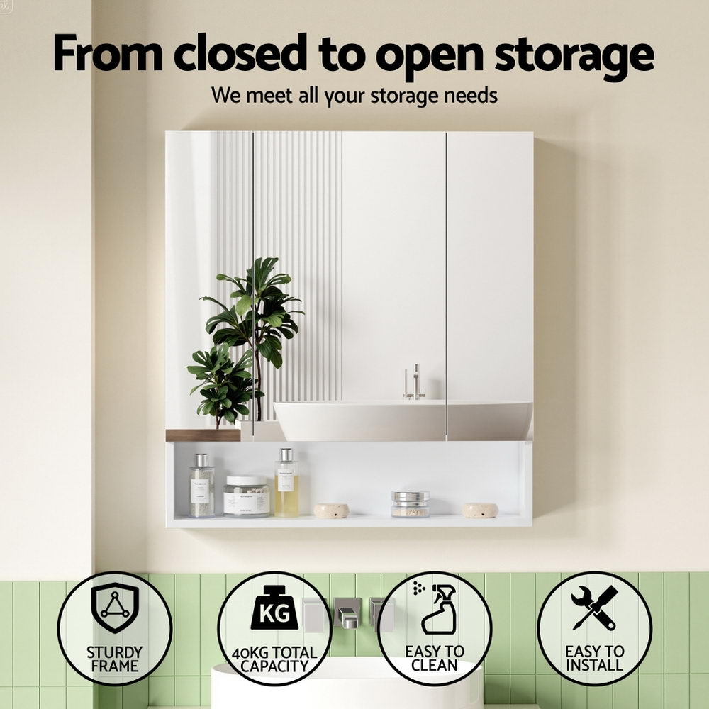 Cefito Bathroom Mirror Cabinet Medicine Adjustable Shelves Wall Hung 700x750mm White 4
