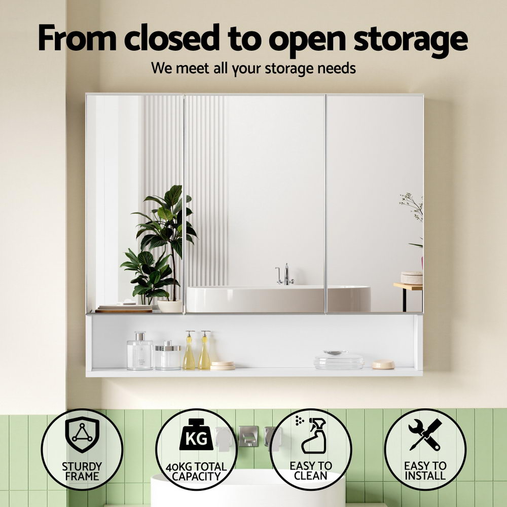 Cefito Bathroom Mirror Cabinet Medicine Adjustable Shelves Wall Hung 900x750mm White 4