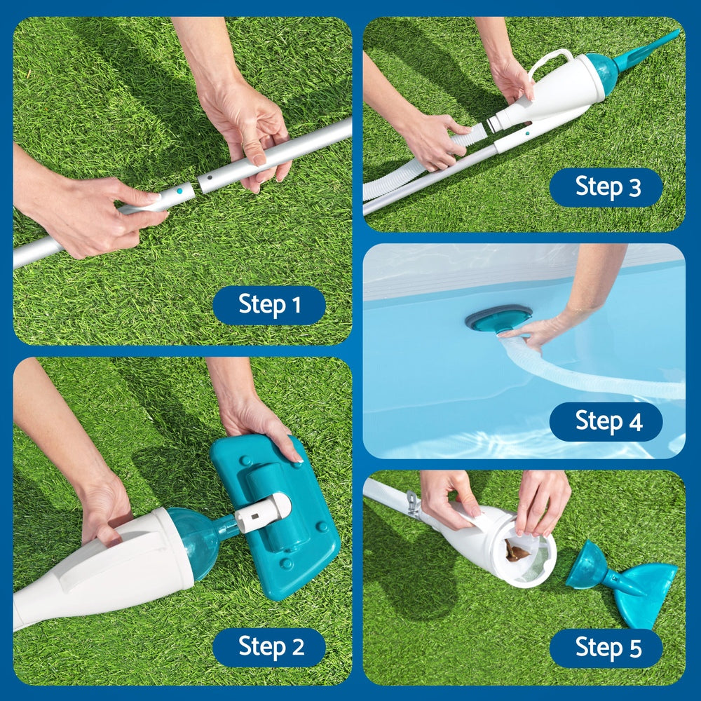 Bestway Pool Cleaner 2 Cleaning Heads Vacuum 6m Hose 1.9m Aluminium Pole 6