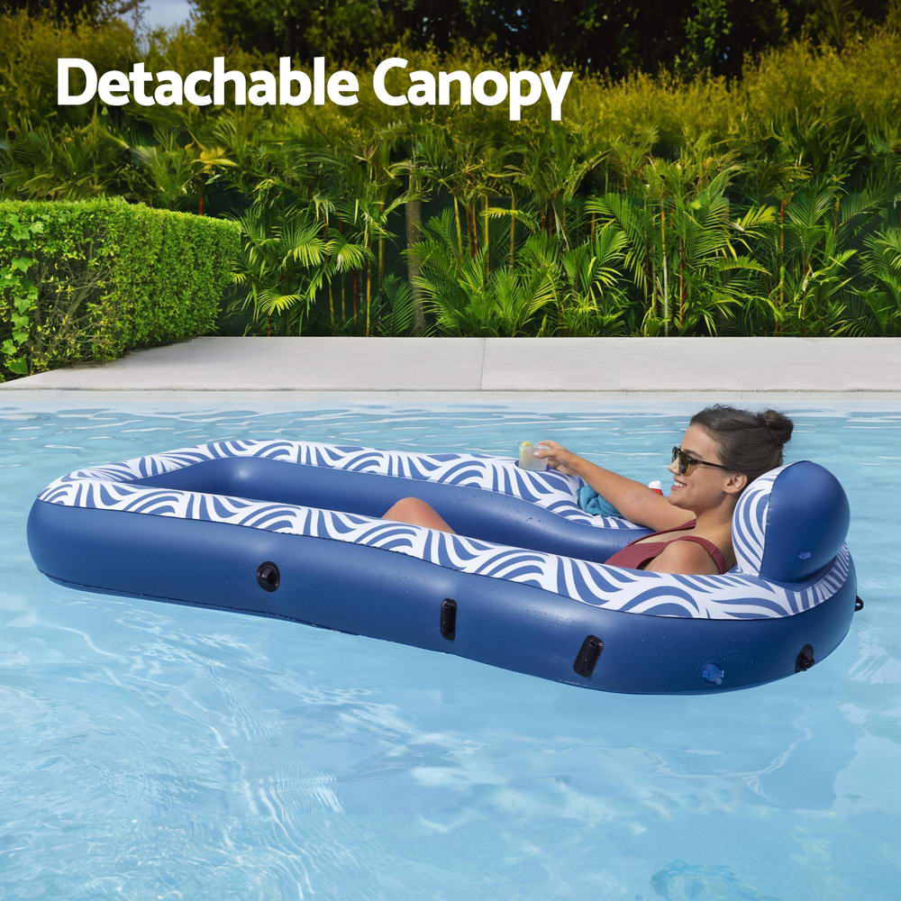 Bestway Inflatable Floating Float Lounger with Sunshade Canopy 1.98Mx1.12M Blue 4