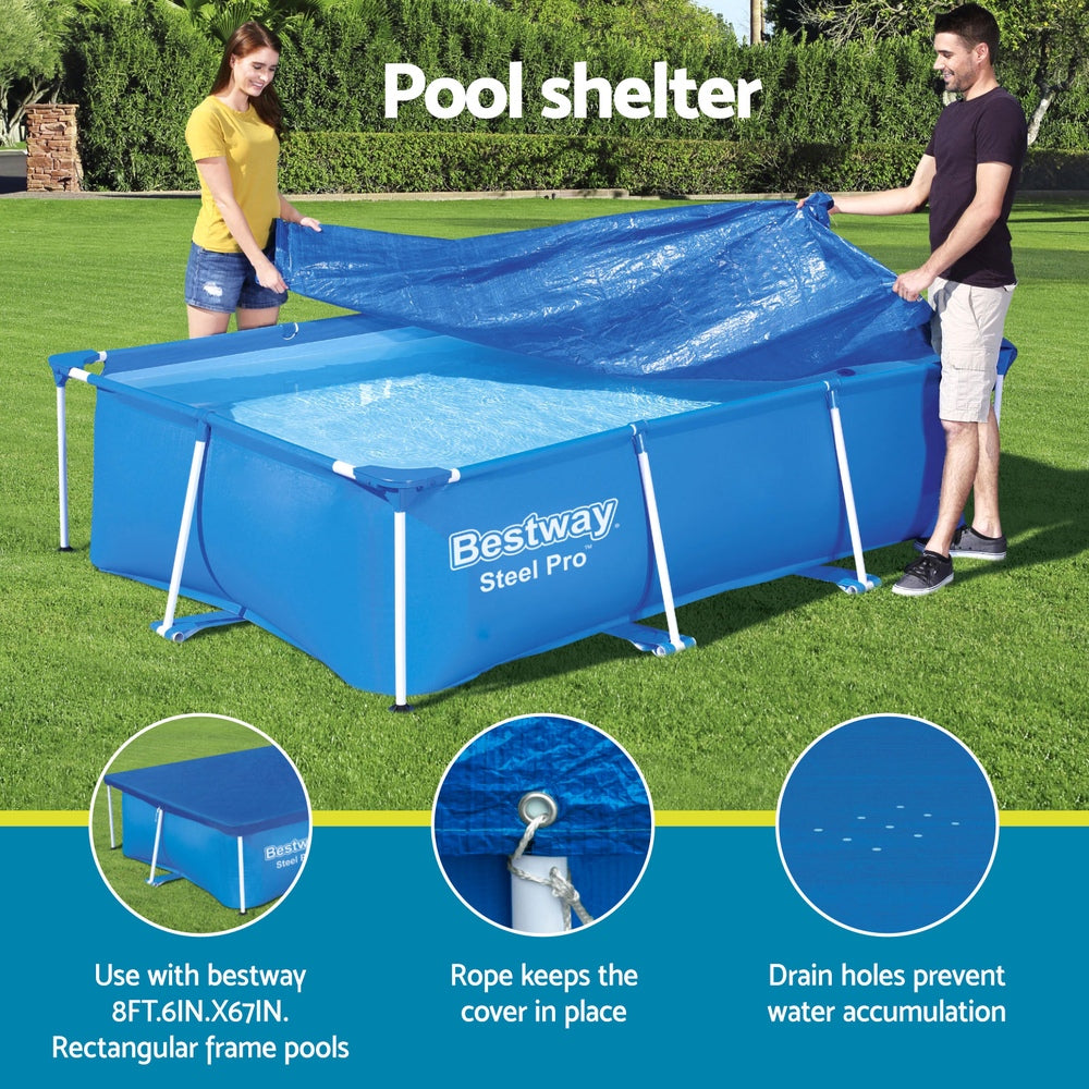 Bestway Pool Cover 264x174cm Rectangle Swimming Pool PE Shelter Fits 259x170cm Pools 4