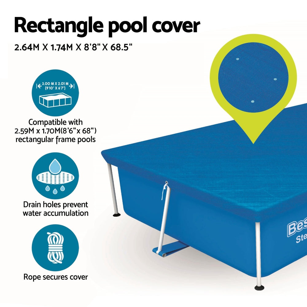 Bestway Pool Cover 264x174cm Rectangle Swimming Pool PE Shelter Fits 259x170cm Pools 5