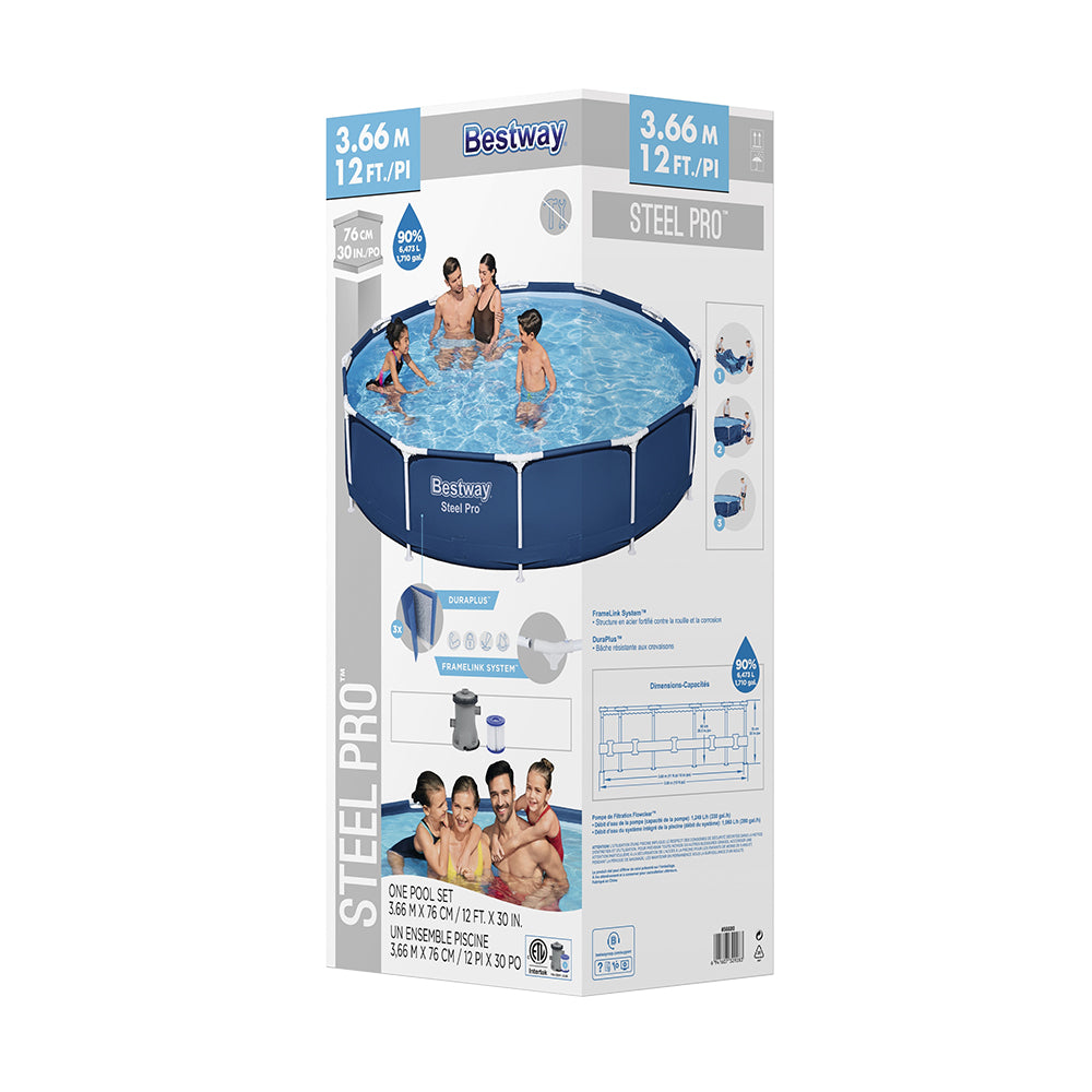 Bestway Swimming Pool 366x76cm Steel Frame Round Above Ground Pools w/ Filter Pump 6473L 4