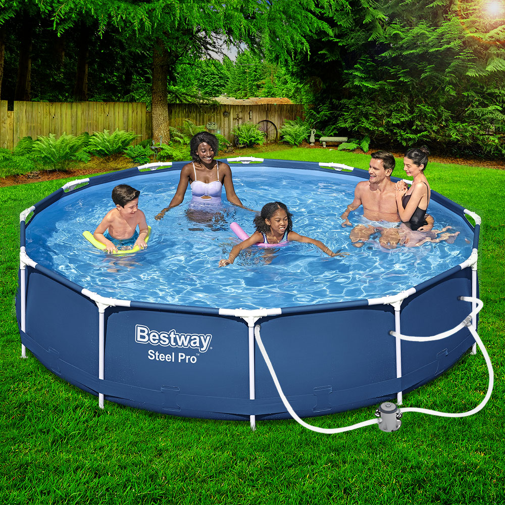 Bestway Swimming Pool 366x76cm Steel Frame Round Above Ground Pools w/ Filter Pump 6473L 8