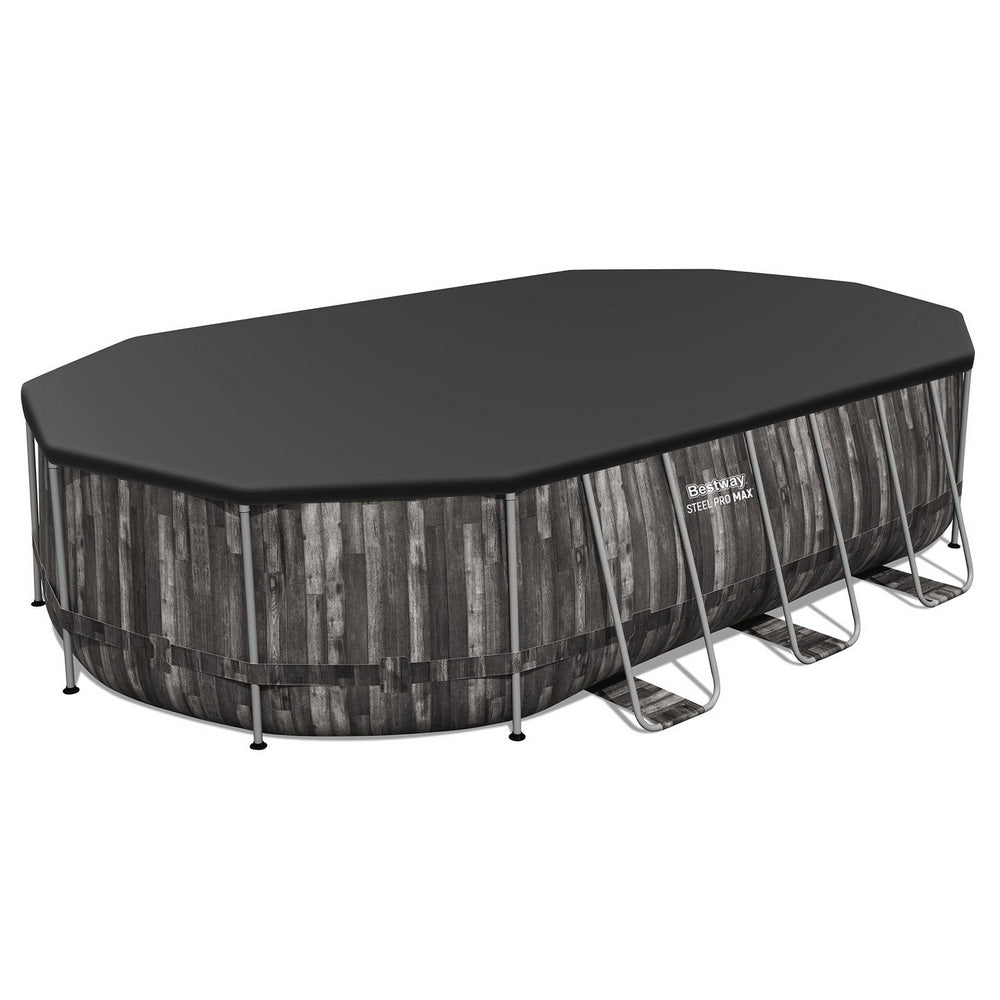 Bestway Swimming Pool Steel Frame Pool Set 6.1x3.66m w/ Filter Pump Ladder Cover 3