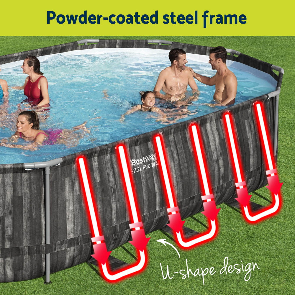 Bestway Swimming Pool Steel Frame Pool Set 6.1x3.66m w/ Filter Pump Ladder Cover 5